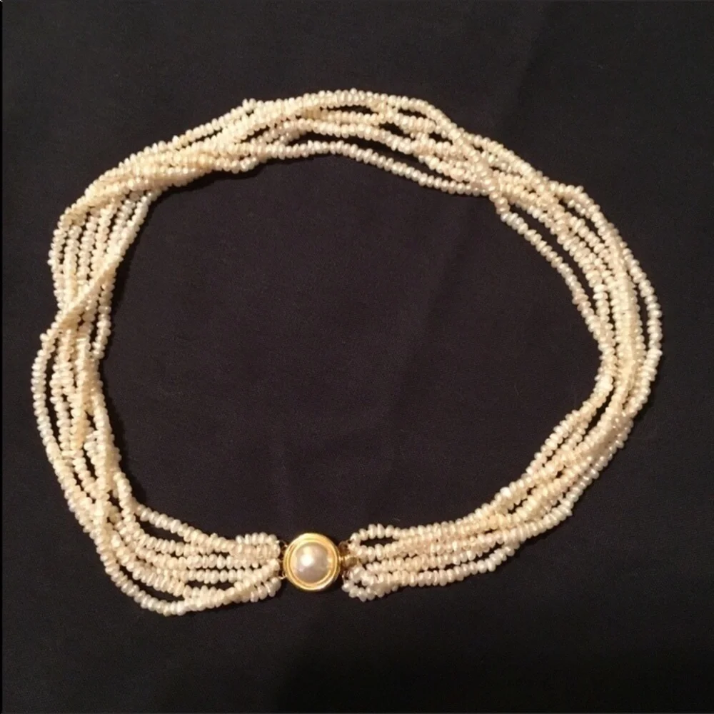 Multi Strand Twisted Freshwater Pearl Elegant Special Event Necklace Choker 16”